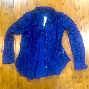 NWT J. CREW COBALT BLUE LACE BLOUSE WITH CAMISOLE